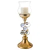 HOMEZIA 18" GOLD AND FAUX CRYSTAL BLING TABLETOP HURRICANE CANDLE HOLDER