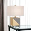 Homezia 18" Gray And Gold Concrete Table Lamp With White Shade