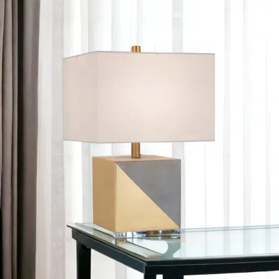 Homezia 18" Gray And Gold Concrete Table Lamp With White Shade