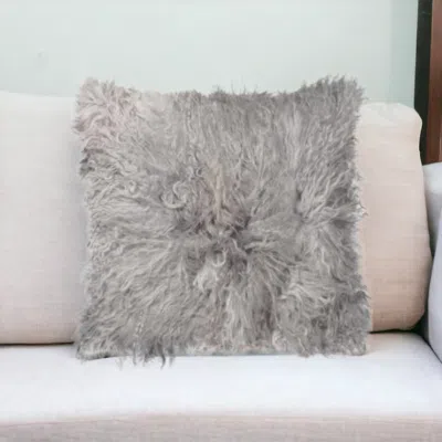 Homezia 18" Gray Sheepskin Throw Pillow