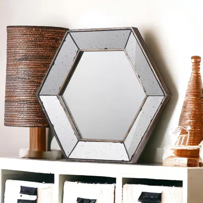 Homezia 18" Hexagon Wall Mounted Vintage Style Glass Frame Accent Mirror In Metallic