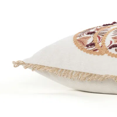 Homezia 18" Ivory Green And Red Thanksgiving Cotton Pillow With Applique, Embroidery Edges