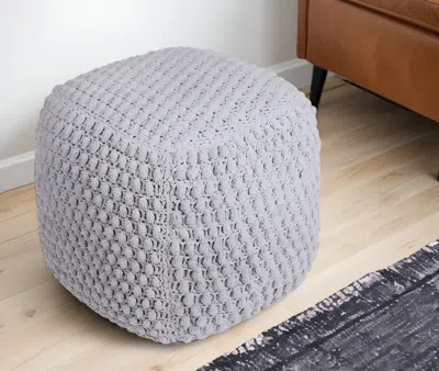 Homezia 18" Light Gray Cotton Blend Pouf Ottoman In Purple