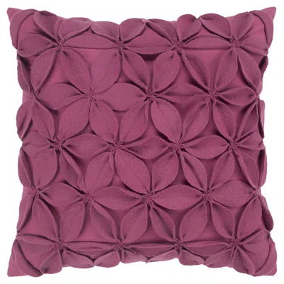 Homezia 18" Magenta Solid Color Floral Dimensional Applique Throw Pillow