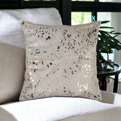 Homezia 18" Natural & Gold Cowhide Throw Pillow