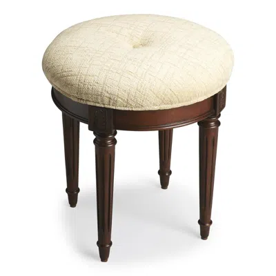 Homezia 18" Off White Linen And Dark Brown Ottoman