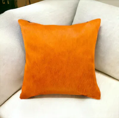 Homezia 18" Orange Cowhide Throw Pillow