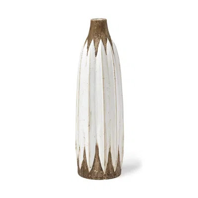 Homezia 18" Rustic 3d Oval Points Brown And White Ceramic Vase In Neutral