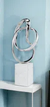 Homezia 18" Silver And White Marble And Aluminum Sculpture