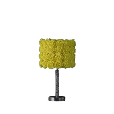 Homezia 18" Silver Bedside Table Lamp With Yellow Flowers Drum Shade In Green