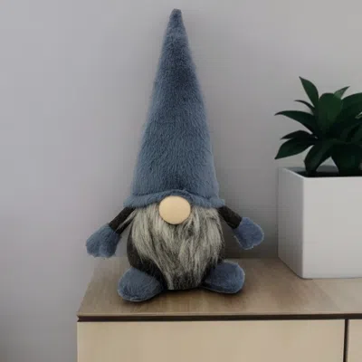 Homezia 18" Slate Blue And Gray Fabric Standing Gnome Sculpture