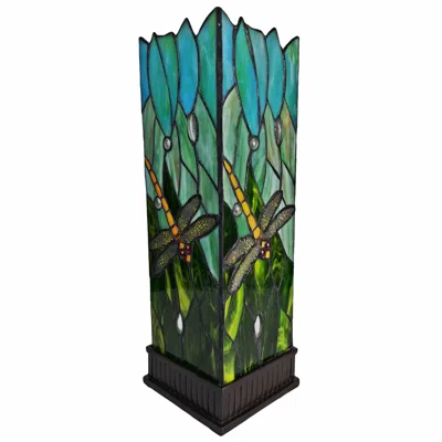 Homezia 18" Tiffany Style Dragonfly Dark Brown Base Table Lamp In Multi