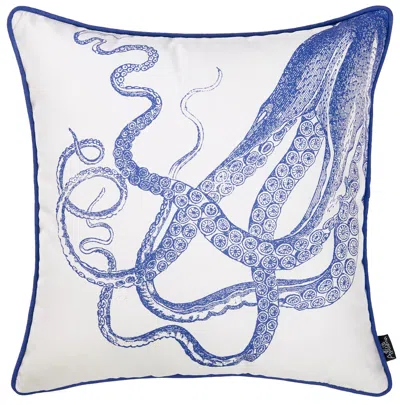 Homezia 18" White And Blue Octopus Decorative Throw Pillow Cover
