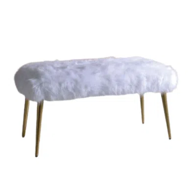 Homezia 18" White And Gold Upholstered Faux Fur Bench In Brown