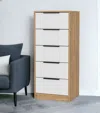 Homezia 18" White And Natural Five Drawer Standard Chest