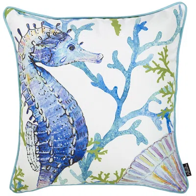 Homezia 18" White Blue And Green Seahorse Decorative Throw Pillow Cover