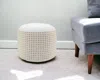 Homezia 18" White Jute Round Geometric Pouf Ottoman