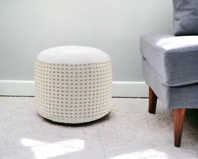 Homezia 18" White Jute Round Geometric Pouf Ottoman