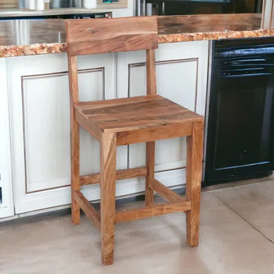 Homezia 18" Wood Brown Solid Wood Counter Height Bar Chair