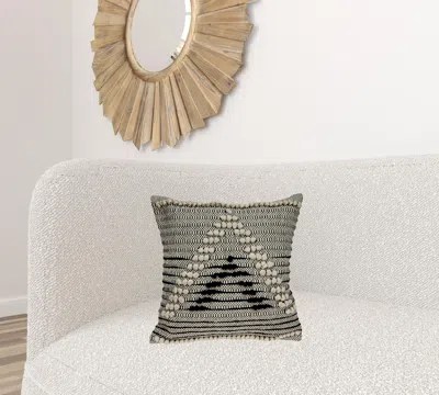 Homezia 18" X 18" Beige And Black Zippered 100% Cotton Throw Pillow With Embroidery In Green