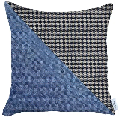 Homezia 18" X 18" Black And Blue Houndstooth Zippered Handmade Polyester Throw Pillow Cover