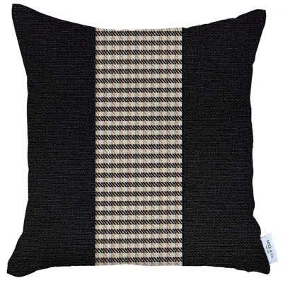 Homezia 18" X 18" Black And Brown Houndstooth Zippered Handmade Polyester Throw Pillow Cover