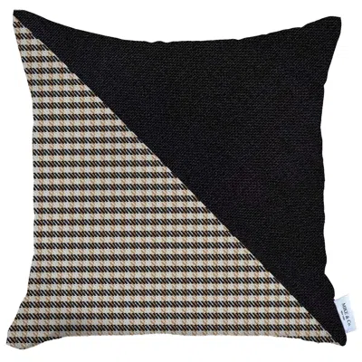 Homezia 18" X 18" Black And Brown Houndstooth Zippered Handmade Polyester Throw Pillow Cover