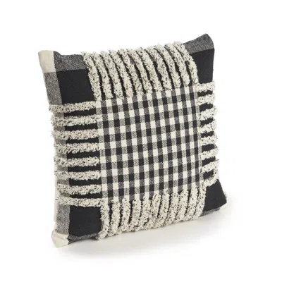 Homezia 18" X 18" Black And Off White Plaid Cotton Zippered Pillow