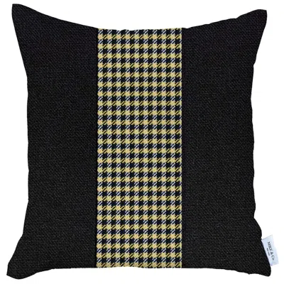 Homezia 18" X 18" Black And Yellow Houndstooth Zippered Handmade Polyester Throw Pillow Cover