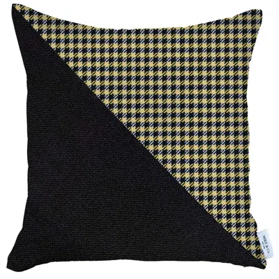 Homezia 18" X 18" Black And Yellow Houndstooth Zippered Handmade Polyester Throw Pillow Cover In Multi