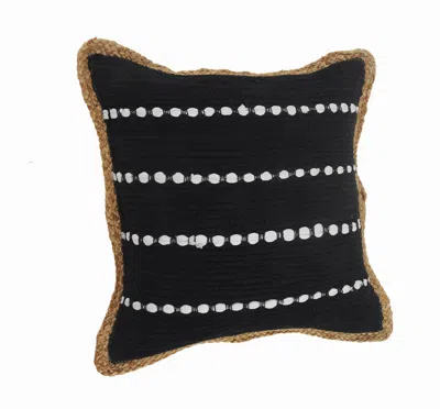 Homezia 18" X 18" Black White And Tan 100% Cotton Striped Zippered Pillow