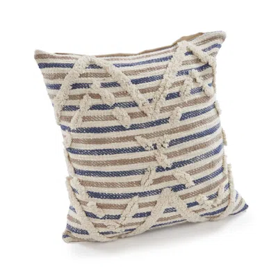 Homezia 18" X 18" Blue And Beige Striped Cotton Zippered Pillow