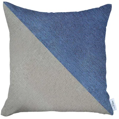 Homezia 18" X 18" Blue And Grey Geometric Zippered Handmade Polyester Throw Pillow Cover In Multi