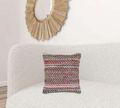 Homezia 18" X 18" Blue And Red Chevron Cotton Blend Zippered Pillow In Black