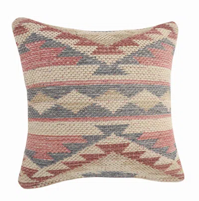 Homezia 18" X 18" Blue Cream And Red 100% Cotton Geometric Zippered Pillow