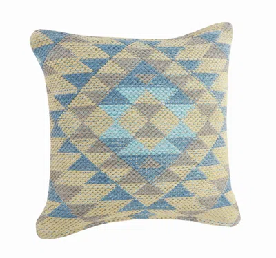 Homezia 18" X 18" Blue Gray And Beige 100% Cotton Geometric Zippered Pillow
