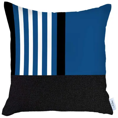 Homezia 18" X 18" Blue Striped Zippered Handmade Polyester Throw Pillow Cover