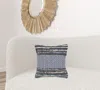 Homezia 18" X 18" Blue White Red And Yellow 100% Cotton Striped Zippered Pillow