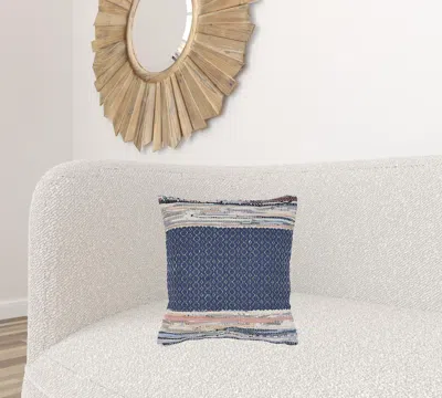 Homezia 18" X 18" Blue White Red And Yellow 100% Cotton Striped Zippered Pillow