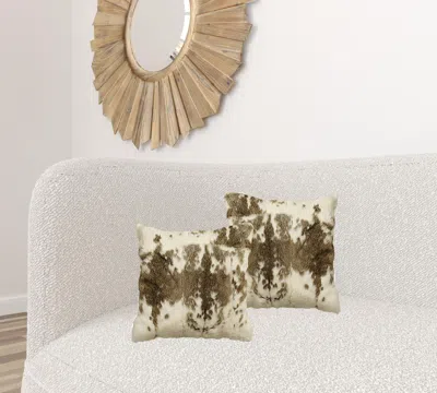 Homezia 18" X 18" Brown And White Rabbit Animal Print Natural Fur Zippered Pillow In Multi