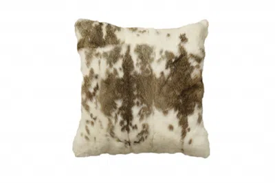 Homezia 18" X 18" Brown And White Rabbit Zippered Natural Fur Animal Print Throw Pillow