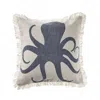 Homezia 18" X 18" Cream And Charcoal Navy 100% Cotton Coastal Zippered Pillow
