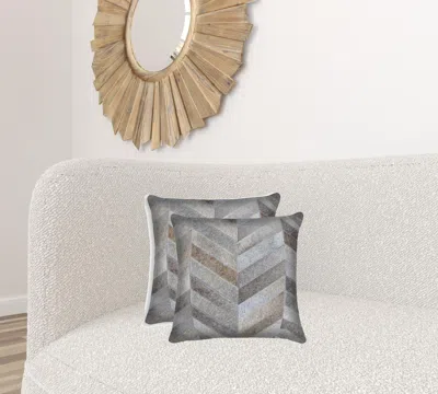 Homezia 18 X 18 Gray Cowhide Throw Pillow