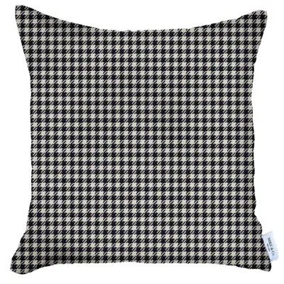 Homezia 18" X 18" Grey Houndstooth Zippered Handmade Polyester Throw Pillow Cover