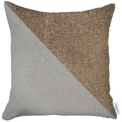 Homezia 18" X 18" Ivory And Brown Geometric Zippered Handmade Polyester Throw Pillow Cover In Gray