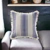 Homezia 18" X 18" Navy Blue And Ivory 100% Cotton Coastal Zippered Pillow
