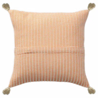 Homezia 18" X 18" Orange And Ivory 100% Cotton Striped Zippered Pillow
