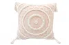 Homezia 18" X 18" Peach And White Geometric Zippered Polyester And Cotton Blend Throw Pillow With Tassels