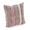 Homezia 18" X 18" Pink And Ivory Striped Cotton Blend Zippered Pillow