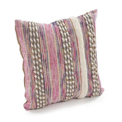 Homezia 18" X 18" Pink And Ivory Striped Cotton Blend Zippered Pillow
